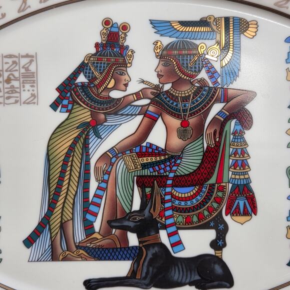 Limoges Fathi Mahmoud Porcelain Egyptian Hieroglyphics Oval Decorative Plate - Picture 2 of 16